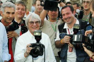 FOM President Bernie Ecclestone (C) joke
